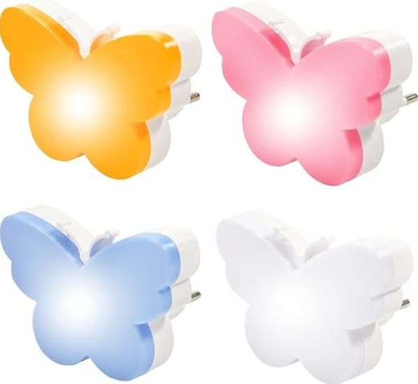 Firedelt LED-natlysholder sæt, med lyssensor, automatisk dæmpning, sommerfugledesign.