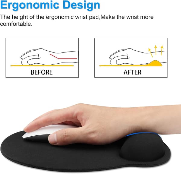 Musemåtte håndledsstøttepude - Ergonomisk design - Sort