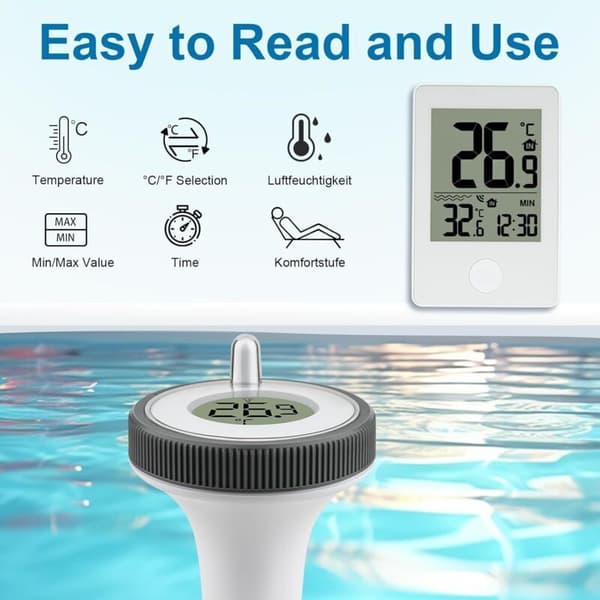 Trådløst pooltermometer. Trådløst flydende digitalt pooltermometer. Vandtæt pooltermometer. Indendørs/udendørs vandtermometer. til...
