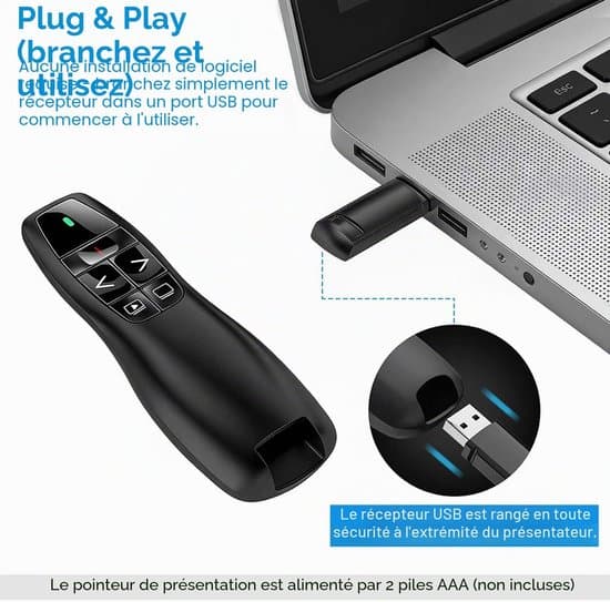 Ergonomisk datorfjärrkontroll – 2,4 GHz USB-presentationsklicker – Pekare – Trådlös presentatör för PC och bärbar dator
