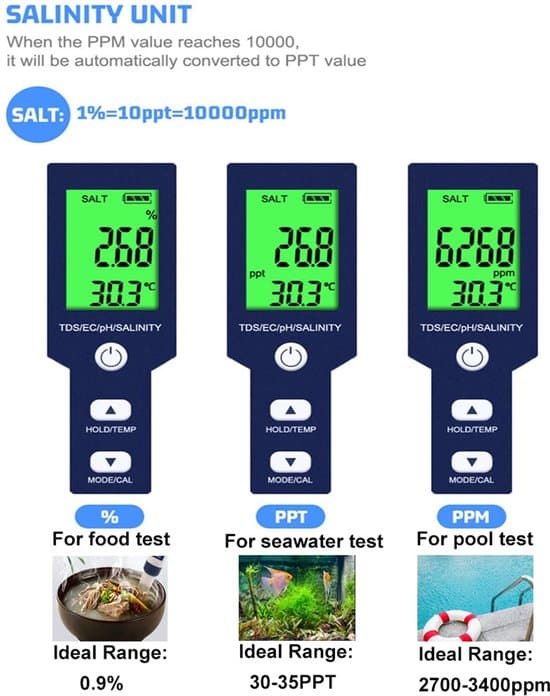 pH-meter, 5-i-1 pH / TDS / EC / salinitet / temperatur vandkvalitetstester, 1 stk.