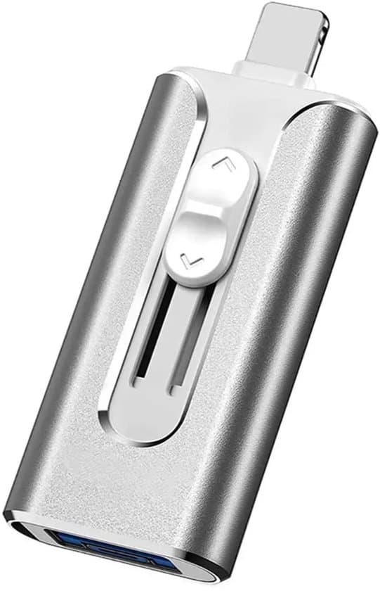Silver 128 GB 3-i-1 USB-C flash-enhet, stöder snabb dataöverföring, kompatibel med Micro-USB-gränssnitt, lämplig för mobiltelefoner.
