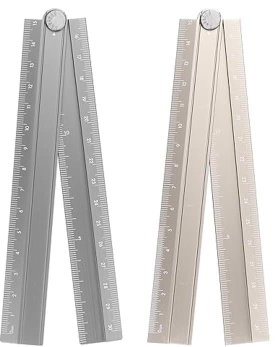 2-pack 30 cm metriska vikbara linjaler i aluminiumlegering - Guld/Grå