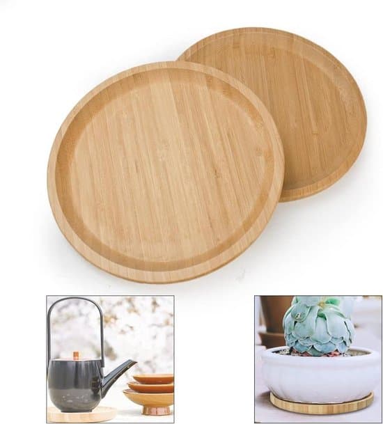 Runda blomkruksfat i bambu, 2-pack, 20 cm diameter