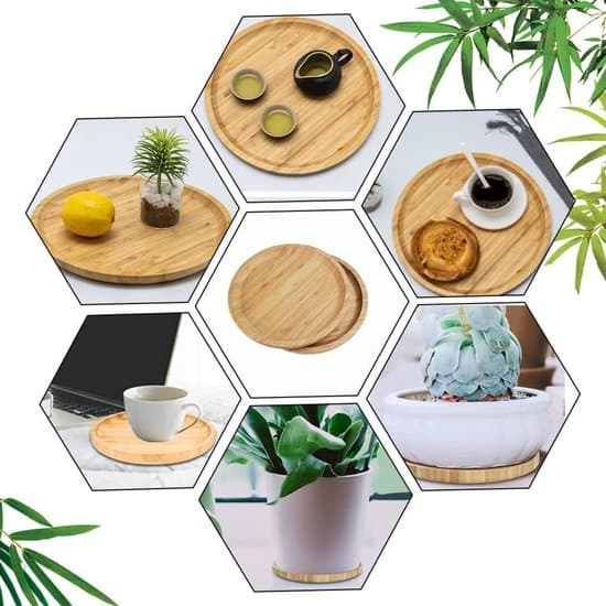 Runda blomkruksfat i bambu, 2-pack, 20 cm diameter