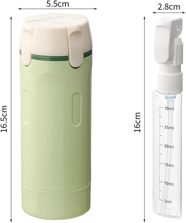 4-i-1 reseschampo- och balsamdispenser, läckagesäkert och påfyllningsbart silikonmaterial, låsbart transparent och bärbart design, flygresor, vit