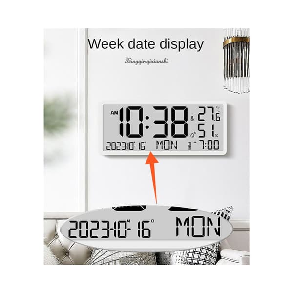 En digital LCD-väckarklocka med temperatursensor, som stöder vägg- och skrivbordsinstallation, manuell och automatisk displayjustering - B