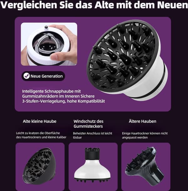 Professionelt hårtørrer diffuser tilbehør, universelt diffuser tilbehør, justerbar hårtørrer diffuser, velegnet til krøllet og bølget hår.