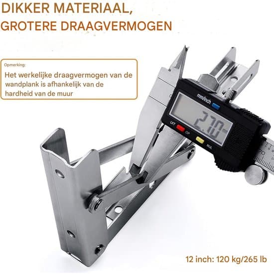 Fällbart stativ 300 mm - Fällbart hyllstativ - Max. belastning 120 kg - Rostfritt stål - Fällbar konsol - Väggfäste - 2 stycken