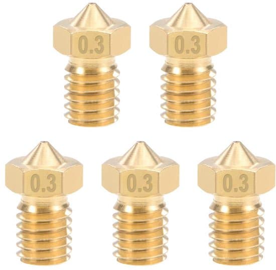 3D-printer reservedele - 3D-printer dyser - 5-delt messingdyser 0,3 mm, egnet til 1,75 mm filament og E3D V5-V6