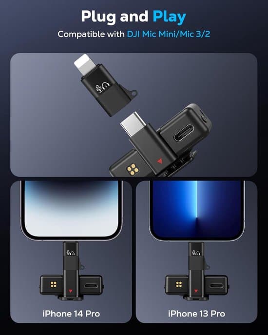 Mini USB-C til Lightning Audioadapter med opladning til DJI-mikrofoner