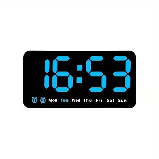 Röststyrd LED Digital Väggklocka - Temp/Alarm - Blå