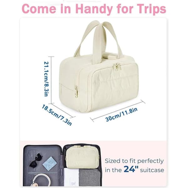 Beige Stor Fluffig Necessär med 4 Fack
