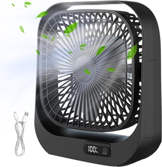 Stille 3-trins USB Mini Bordventilator med LED-display og 360° justering