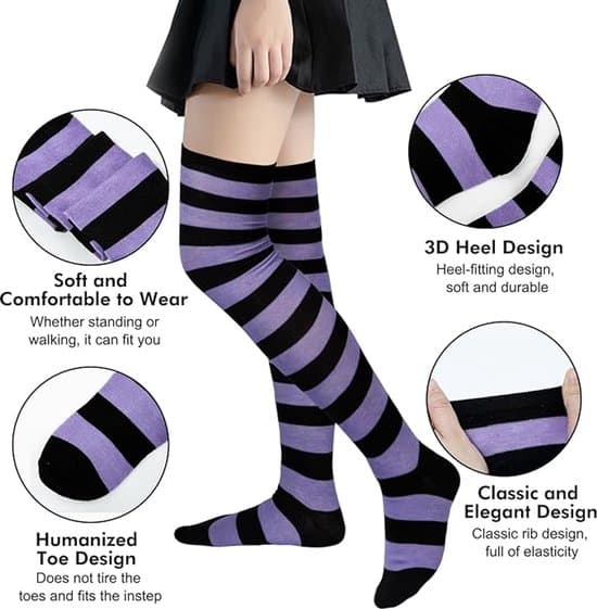 6 par knæhøje afslappede og cosplay bootcut strømpesokker til kvinder