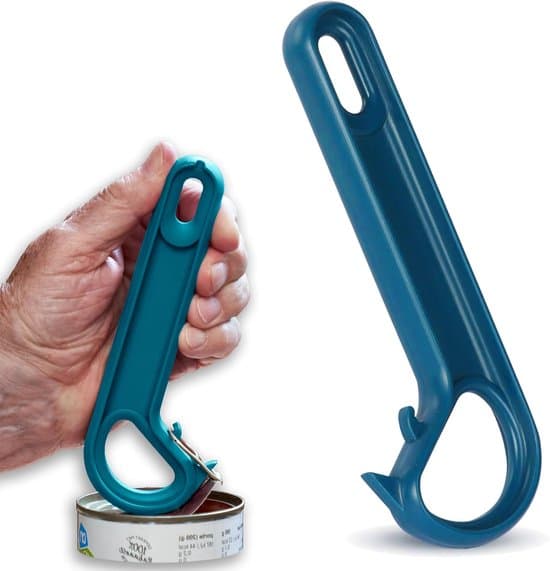 J-formet dåseåbner ringtræk til ældre | ergonomisk | skridsikker (blå)