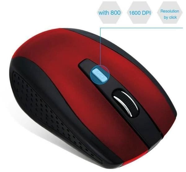 Trådløs mus - Rød - 6 knapper - 1600 DPI - USB