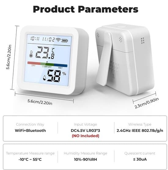 Hygrometersensor - Luftkvalitetsmätare - Klimatmonitor - Trådlöst Smarta Hem - 5.6 x 5.6 cm - Vit
