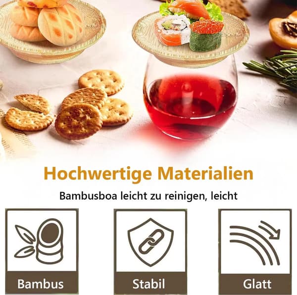 10-pack bambu vinglaslock och charkuterifatskydd för snacks, desserter, bufféer och fester