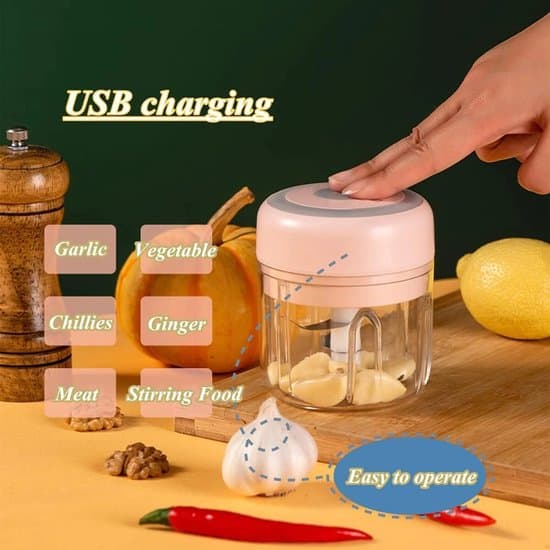 Elektrisk Mini Foodprocessor - Løg/Hvidløg/Kød/Grøntsagshakker - Multifunktionel