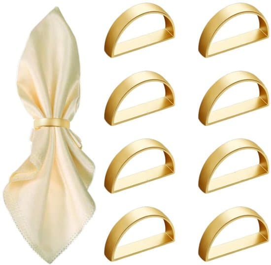 8-pack servettringar i träpärlor, matt guld, bords- och bröllopsdekorationer.