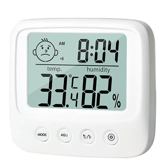 Digitalt termometer og hygrometer - Indendørs sensor - Klimamonitorering - Ansigtsikonindikator - 9 x 8,7 x 2,7 cm - Hvid