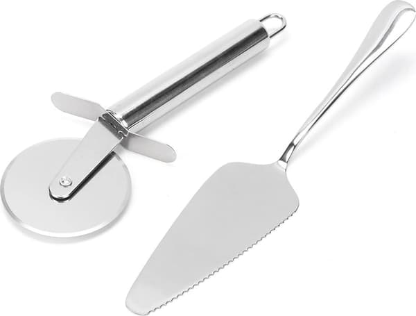 2-delt pizzakniv og spatelsæt i rustfrit stål