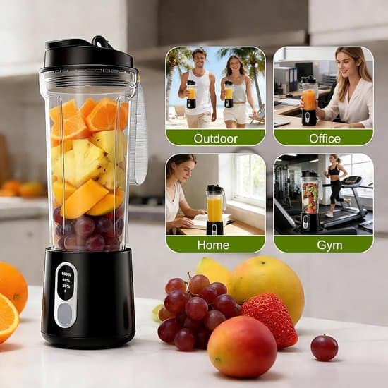 Sort ledningsfri bærbar blender med 4 knive og tilbehør