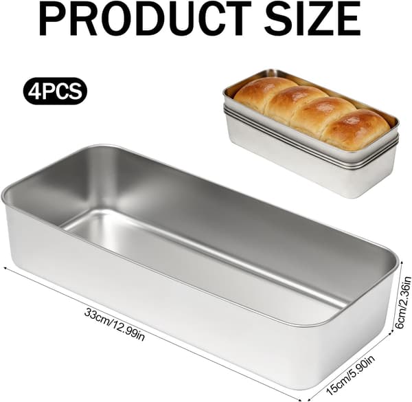 4-delt rektangulær bageform i rustfrit stål, non-stick bageform i rustfrit stål til brød, kager, toast, desserter, tærter, lasagne