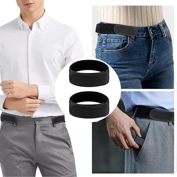 Spændeløs elastisk linning, todelt usynlig elastikbånd, unisex justerbart elastikbånd, 40-58 cm, sort.