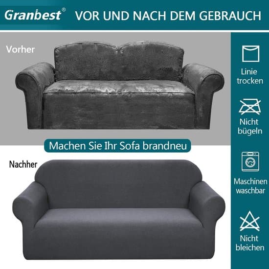Vattentätt sofföverdrag 1 stycke elastan jacquard elastiskt - halkfritt skum - 3-sits grå