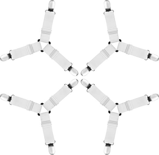 Vita 4-delade triangulära elastiska lakanfästen