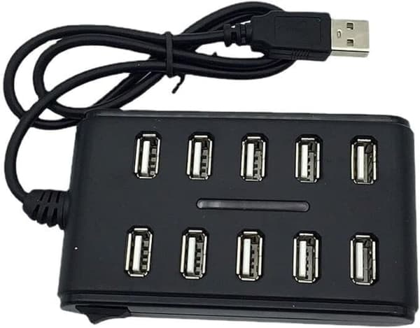 10-ports hub, USB 2.0 højhastigheds multi-splitter, adapter forlængerkabel, egnet til bærbare interfaceenheder.