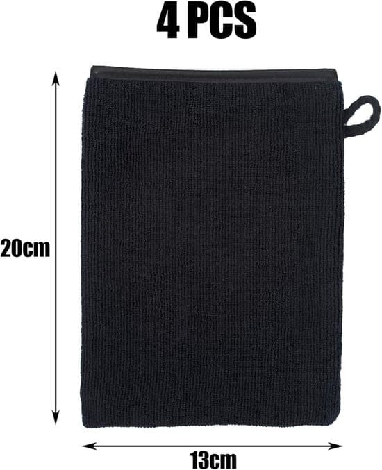 sæt med 4 sorte mini bilvaskehåndklæder - 100% bomuld, bløde og absorberende (13x20 cm)