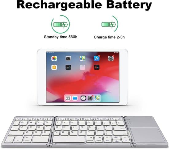 Sammenfoldeligt Bluetooth-tastatur med touchpad, trådløst minitastatur til pc, tablet, Android og smartphone – sølv