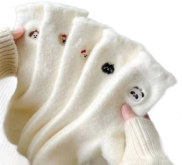 5-pack hemmasockor, varma vinterfleece halkfria plyschtofflor sovsockor för kvinnor, vit