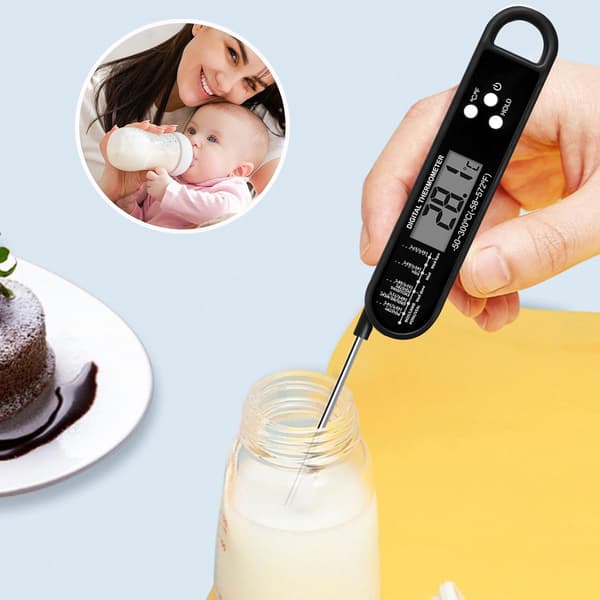 Digitalt kødtermometer til madlavning og grill, vandtæt køkkenmad LCD-termometer, foldbart - sort