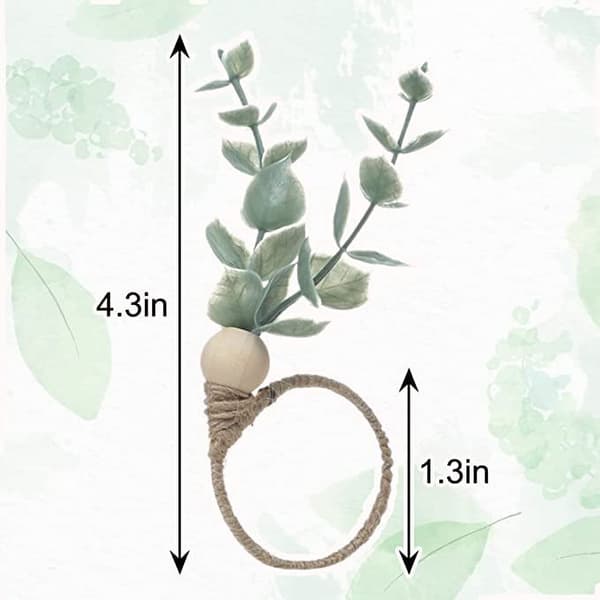 Servettringar i rustik stil med konstgjord eukalyptus och trä (6-pack)