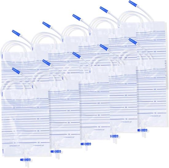 10 stk. 2000 ml urinpose, kateterpose, benpose, urinpose til inkontinens, urinpose med ventil og T-dræn