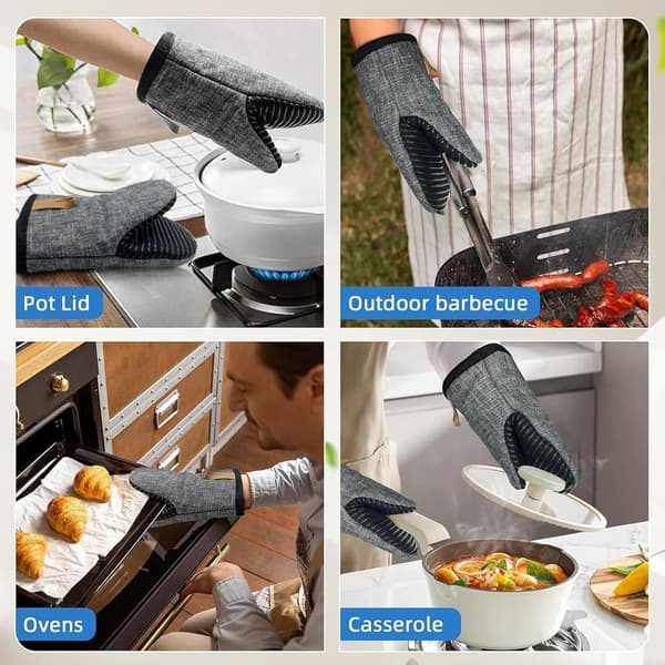 Mini värmebeständiga handskar Halkfri silikonfoder 2-pack Kök Svart