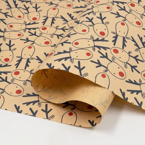 Julklappspappersrulle: Blå Älg Festlig Design Återvinningsbart Kraftpapper 43cm x 15m