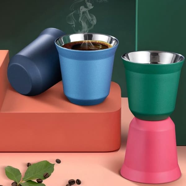 80 ml dobbeltvægget rustfri stålkop, velegnet til kapselformede kaffekopper - sort