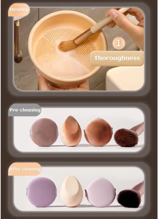 Silikone Makeupbørste Rengøringsmåtte, 3-i-1 Makeupbørsteholder