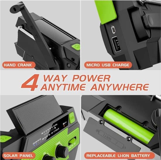 Handvevad solcellsdriven nödradio, 4000mAh, Röd