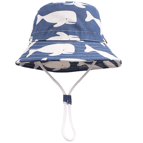 Barnens bomulls-sommarhatt med bred brätte och hakrem (48cm)