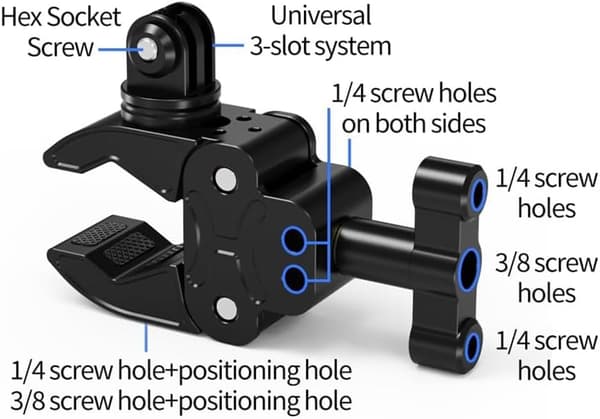 Universal 180° justerbart Super Clamp Kameramonteringsfäste