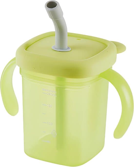 Drickmugg med sugrör - Dysfagimugg - Säker drickning - Ergonomiska dubbla handtag - 310 ml - Grön