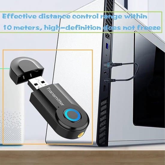 Bluetooth-sender - Bærbar trådløs Bluetooth 5.0-adapter - 3,5 mm stereolydsystem med lav latenstid -