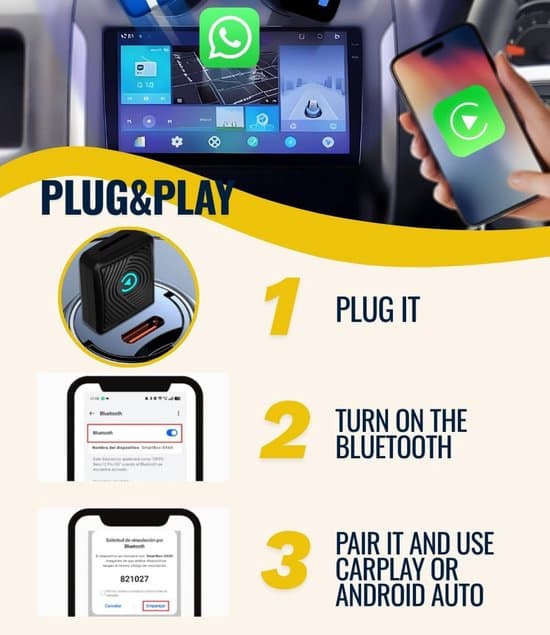 CarPlay 2026 Trådlös Edition, Kompatibel med Android Auto, Bluetooth-adapter för iPhone/Android, Stabil Överföring