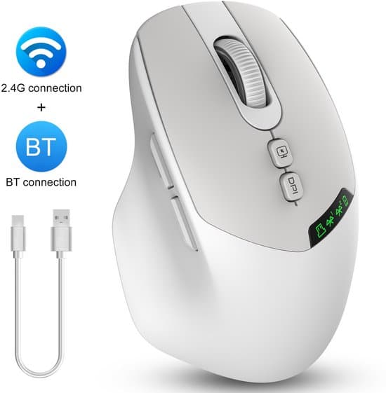 Trådlös mus - Bluetooth & 2.4G - Ergonomisk - Vit